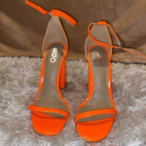 Orange Patent Square Block Heeled Sandals